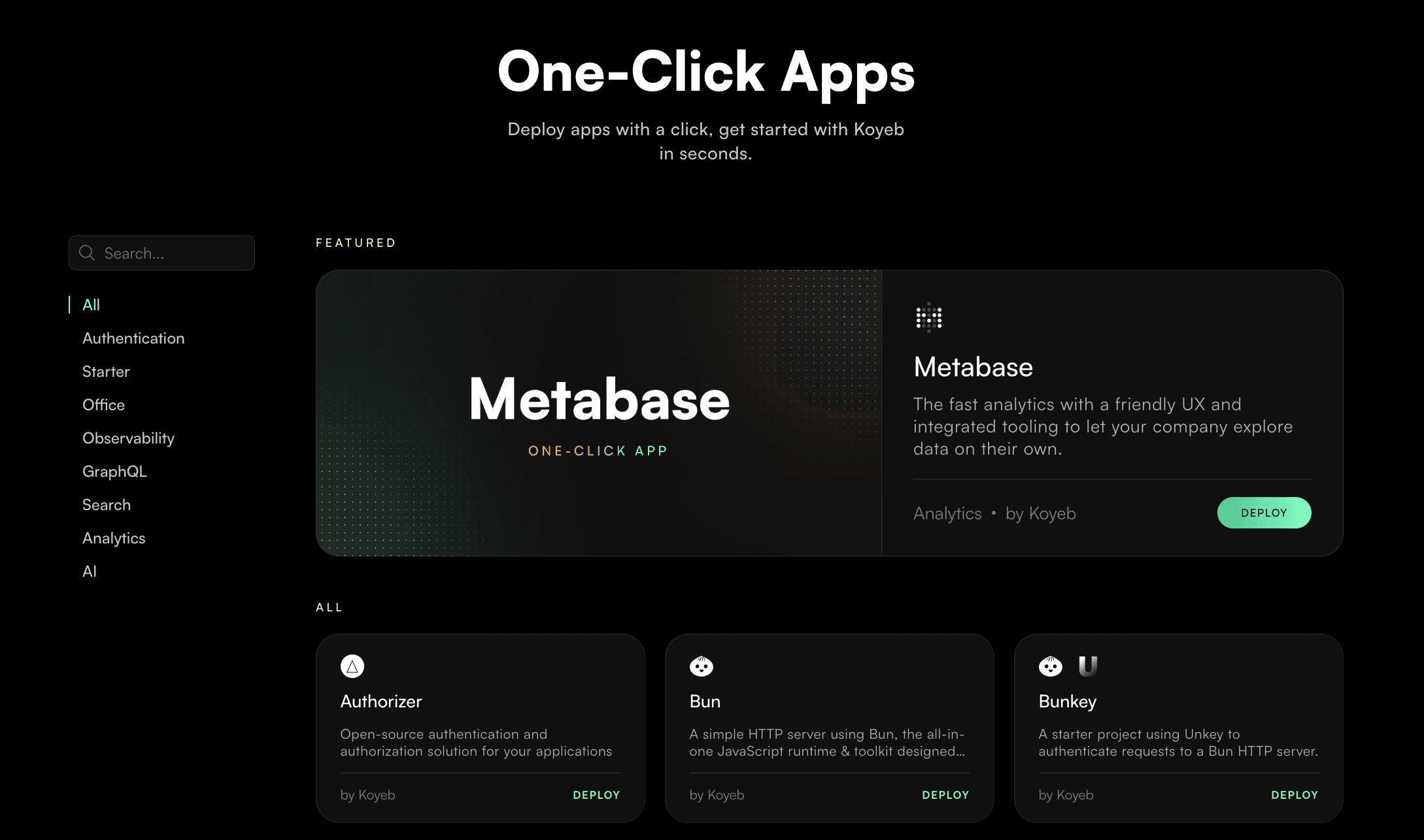 1-click apps catalog, per region latencies, connect to your databases, and Docker compose