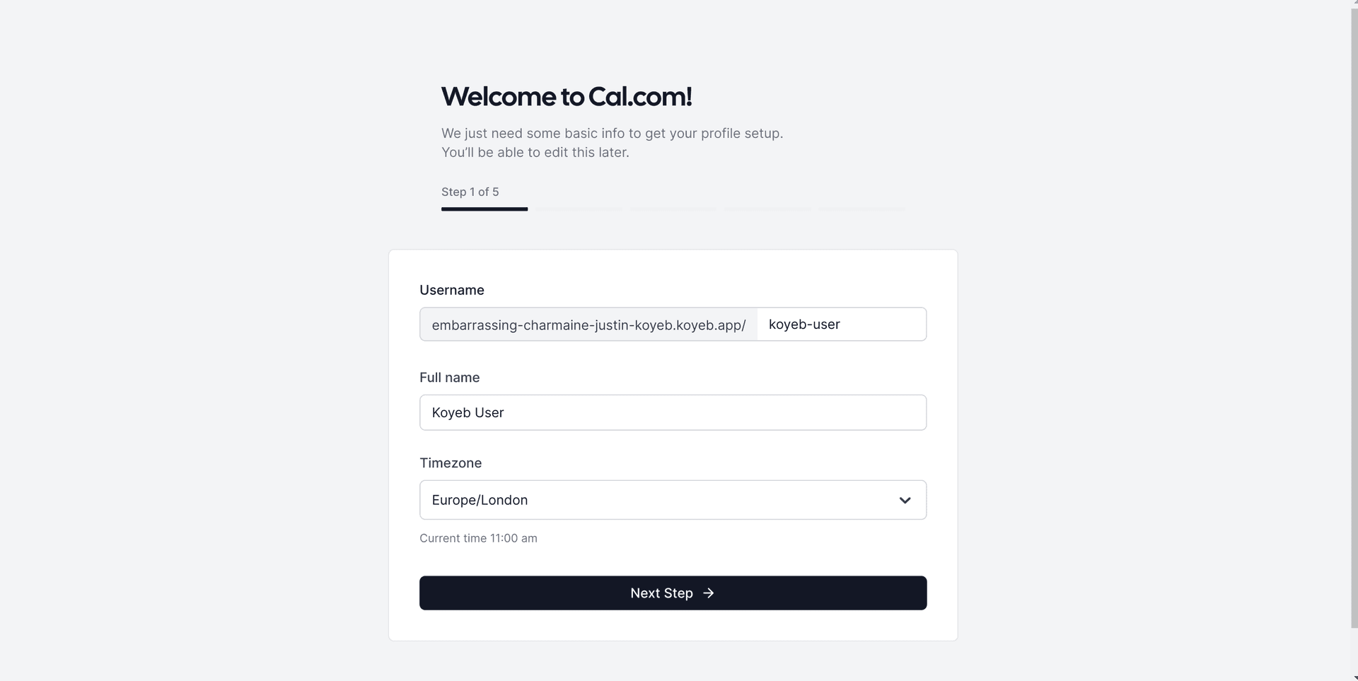 Cal.com configure initial account