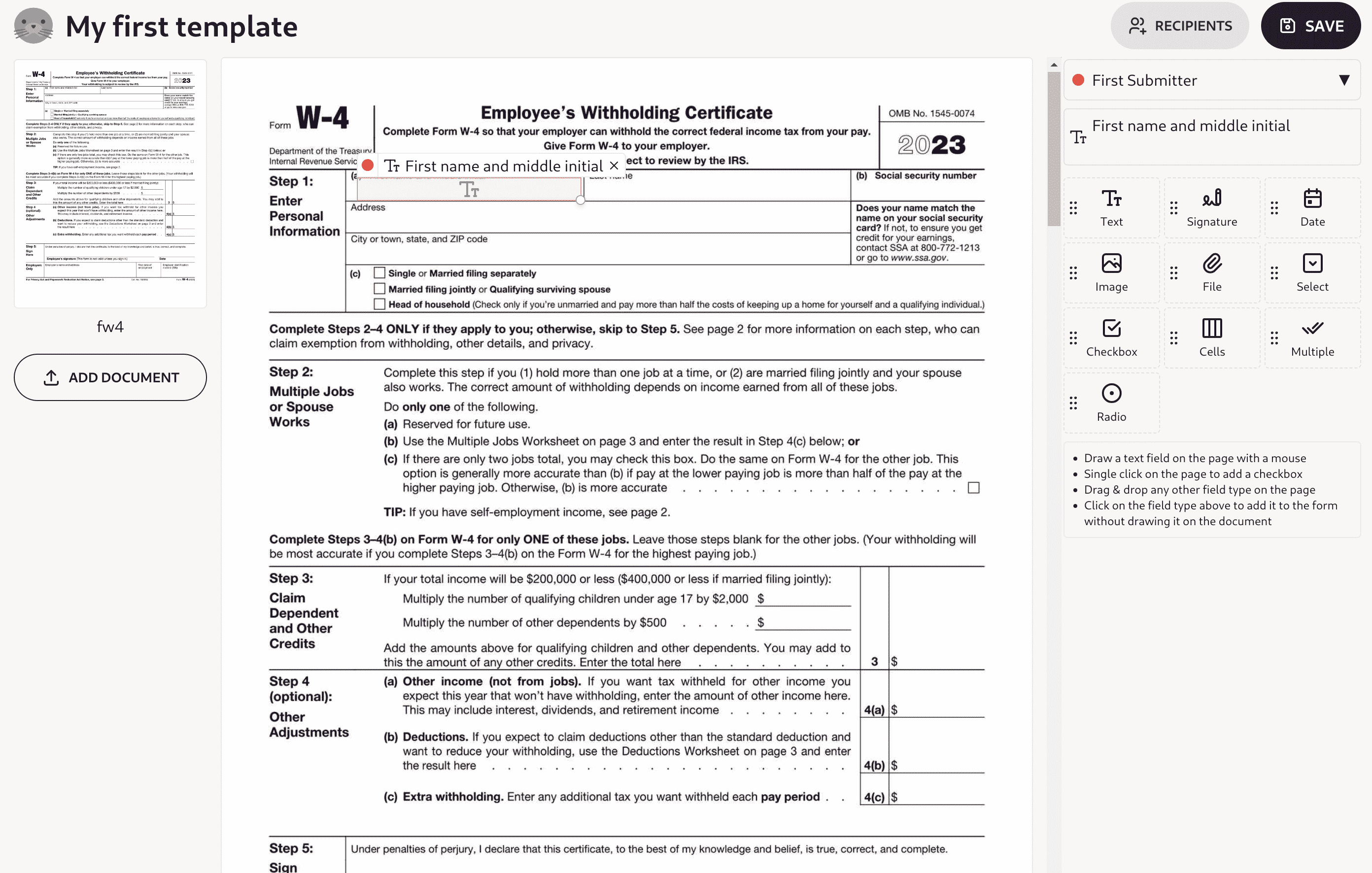 DocuSeal text field example