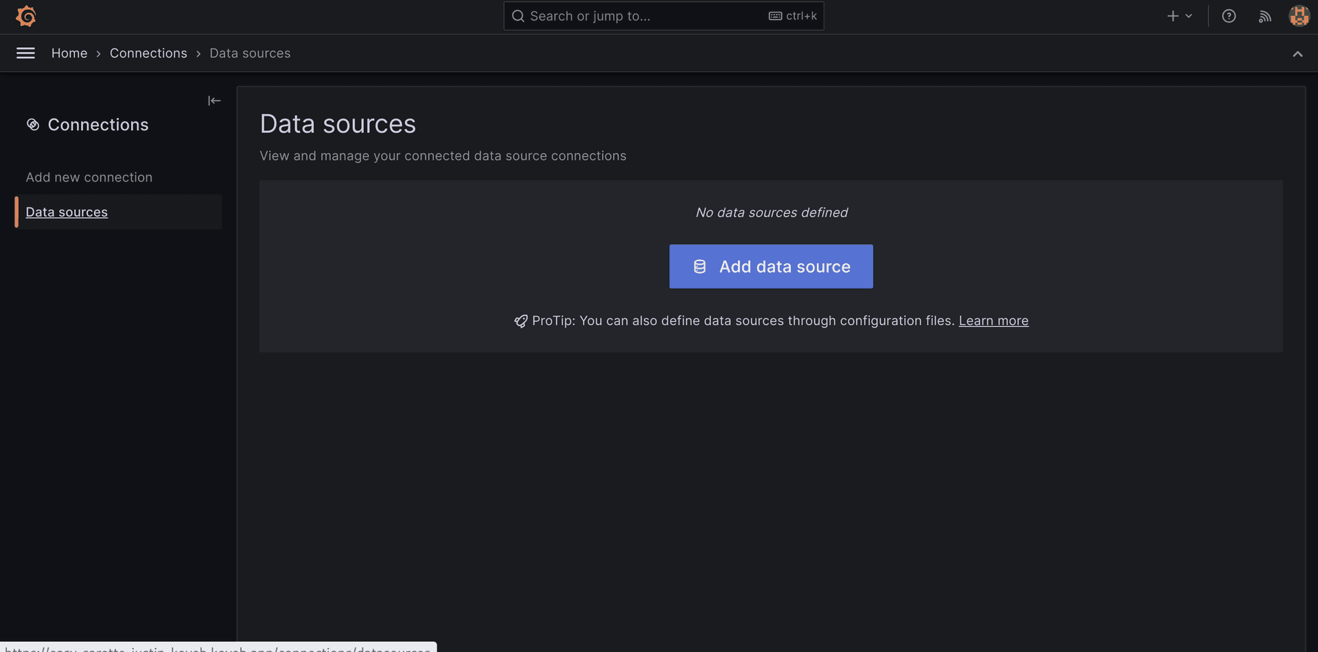 Grafana add data source