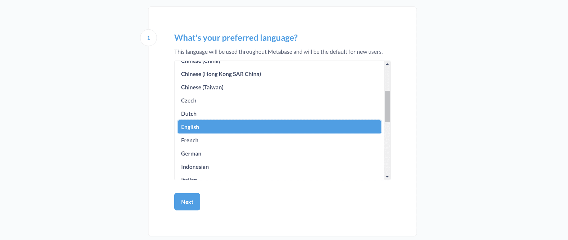 Metabase select language